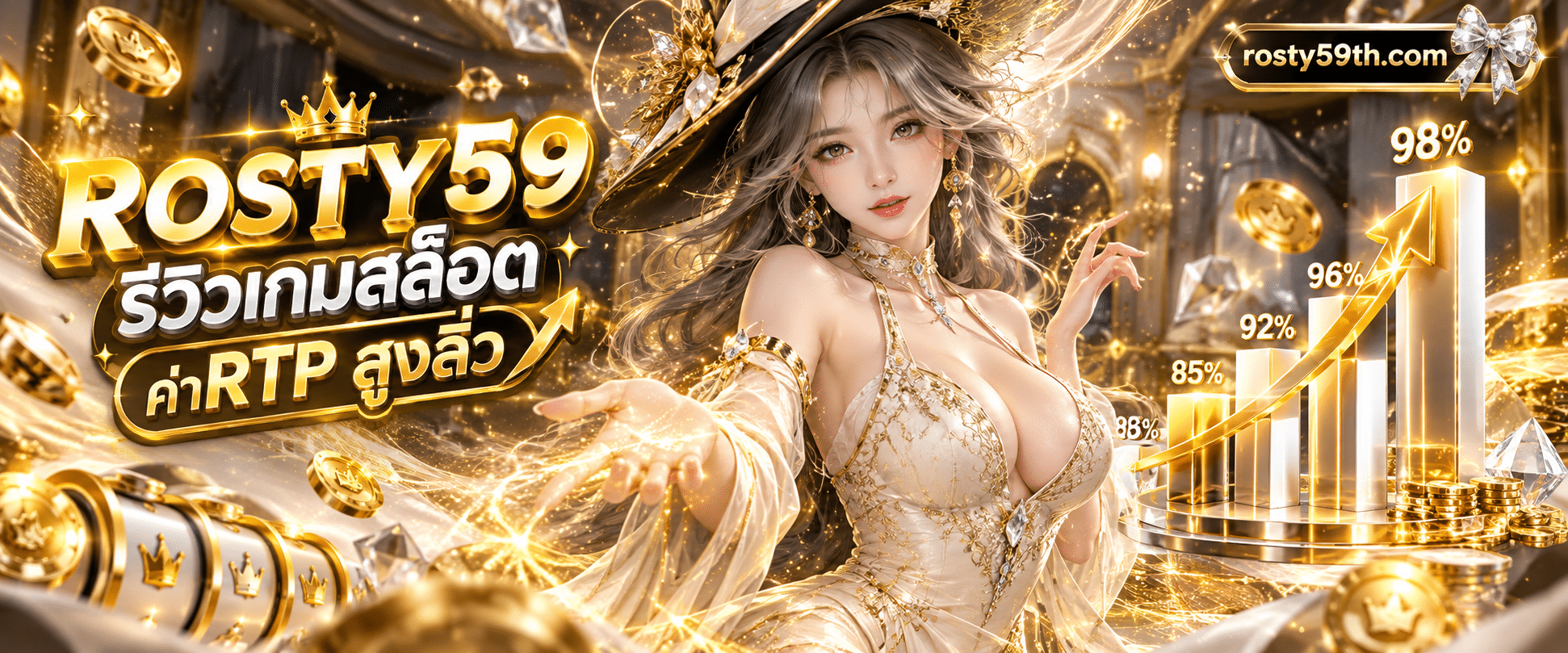 แผนภูมิแท่งกราฟิกสามมิติแสดงอัตราตัวเลขในหน้าบทความ ROSTY59 รีวิวเกมสล็อตค่าRTPสูงลิ่ว ดีไซน์โมเดิร์น
